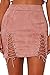 Meyeeka Woman Sexy Criss Cross Tight Bodycon Faux Suede Stretch Split Mini Skirt Pink