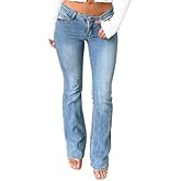 Justalwart Women's Stretch Low Rise Double Button Elastic Skinny Vintage Flare Jeans