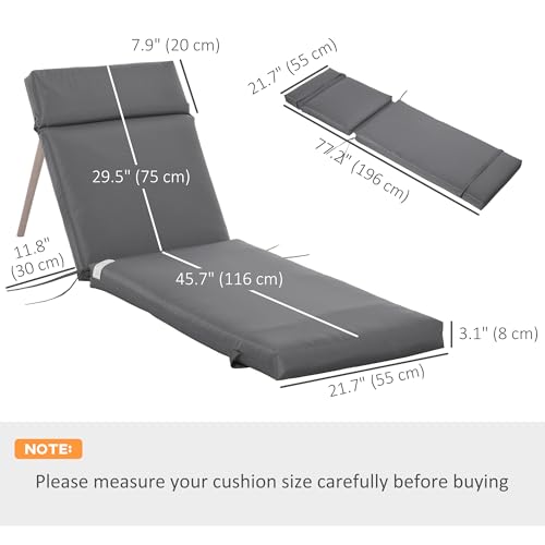 Outsunny Outdoor Lounge Chair Cushion Set of 2, Non-Slip Chaise Lounge Cushions, Sun Lounger Pads for Indoor Outdoor, 77.2" x 21.7", Dark Grey