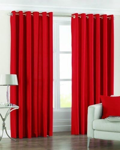 Decoholic Faux Texture Plain Curtains for Door with Eyelets | Room Darkening Curtains for Living Room | Red Curtains 8 Feet Set of 2 Panels