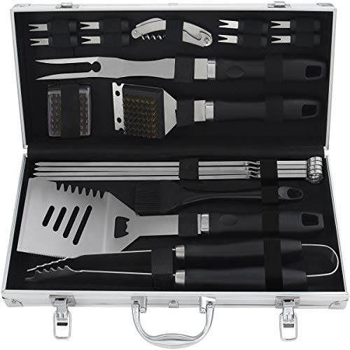 grilljoy 20PC Strumenti per Barbecue - Utensili per Barbecue in Acciaio Inossidabile con Custodia in Alluminio per…