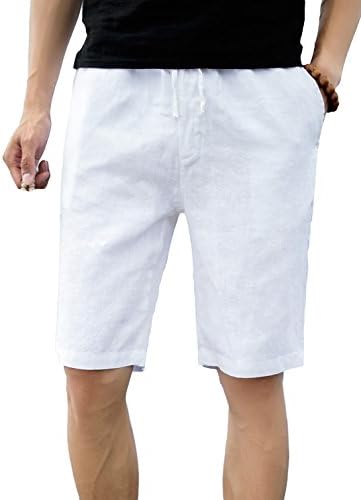 utcoco Men's Summer Draw-String Elastic Waist Straight Fit Linen Beach Shorts