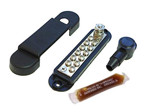 Bay Marine Supply Busbar - 12-Point Power Distribution Block (240A Rating) - #8 Terminal Screws & 1/4" Stud - Black Bus Bar (with Complimentary Electrical Grease)