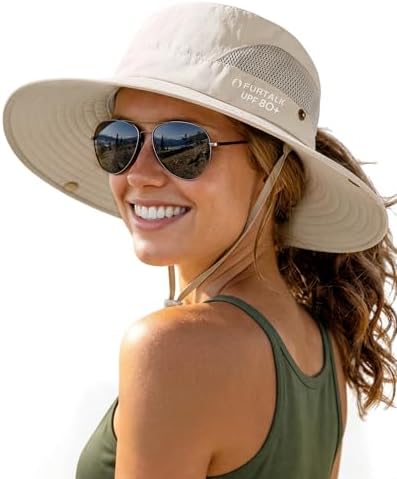 Wide Brim Sun Hat with Ponytail Hole UPF 80+ Packable Bucket Travel FURTALK Wide Brim Outdoor UV Protection Packable Bucket  main image 2