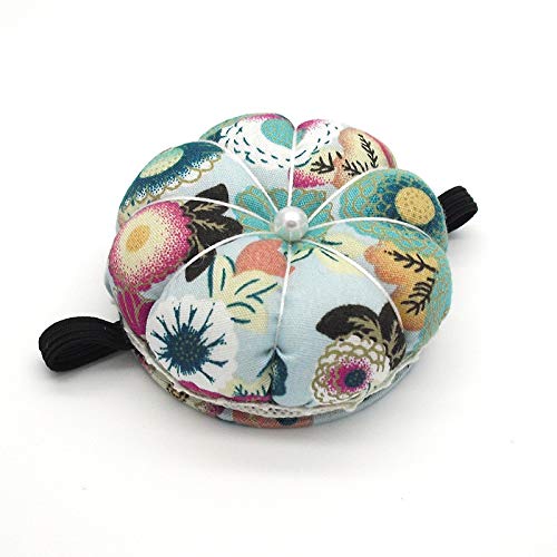 Jafirous 3Pcs DIY Sewing Pincushion Pumpkin Shape Cotton Fabric Button Wrist Strap for Cross Stitch Sewing Safety Pin Cushion Accessories Elastic Wrist Band Pincushions