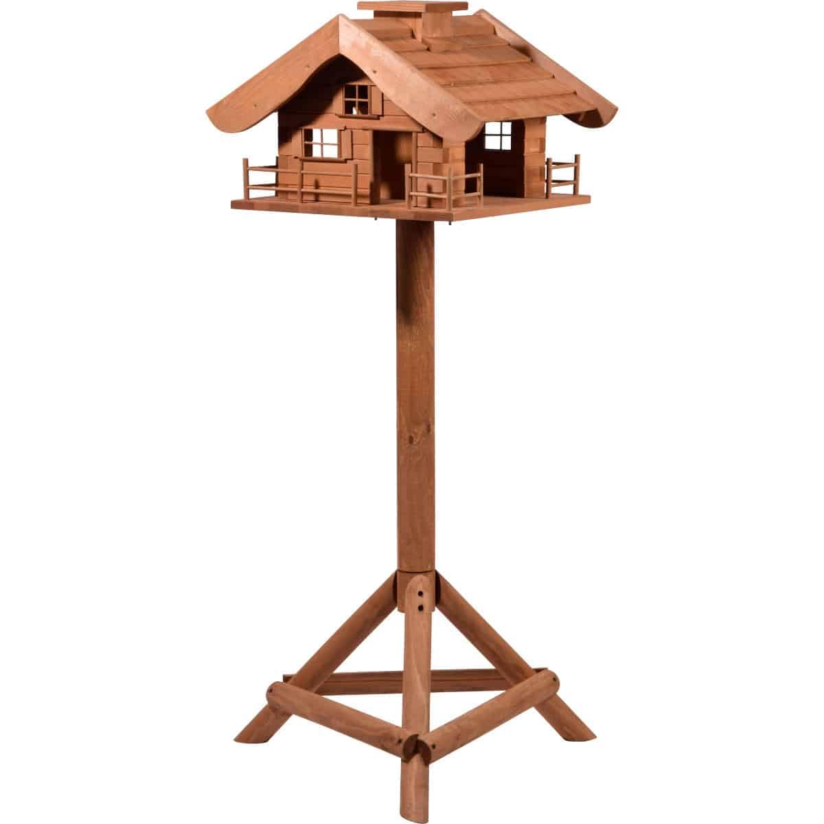 dobar 98370e Design Almhütte Bird Feeder - XL Bird House in Hut Design - Bird Villa Made of Solid Wood - Bird Feeder with Stand - Large Feeder - 66 x 66 x 136.5 cm - Brown