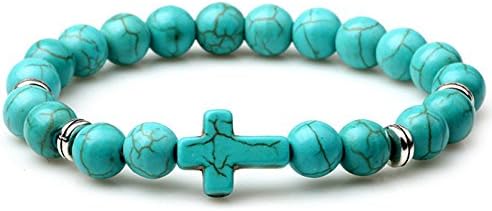 Bamsod Turquoise Bracelet with Real Stones,8mm Beads Mala Meditation Bracelet Men's and Women's Religious Jewelry (Turquoise)