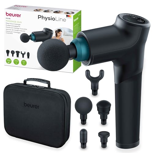 Beurer MG 185 Pistolet de massage avec 5 têtes de massages, massage des points gâchettes, relâchement des tensions, appareil de massage musculaire avec 9 niveaux d'intensité, avec accu