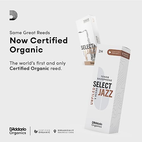 D'Addario Select Jazz Unfiled Sax First & Only Organic 4 Soft, 5 Pack Tenor Saxophone Reeds