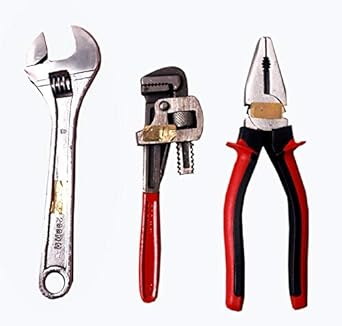 GLOBUS 848 Hand Tool KIT 3 PCS (8 PLIER RED and Black + 8 Adjustable Wrench Chrome + 8 Pipe Wrench)