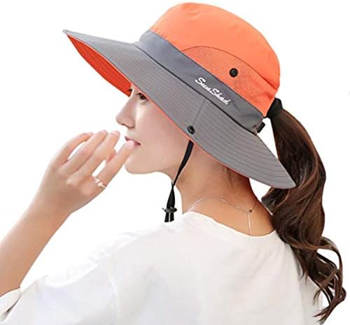 KPWINSun Hats for Women, Women's Ponytail Bucket Hat Outdoor UV Protection Foldable Mesh Wide Brim Beach Fishing Hat
