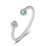 UNY Bracelet Designer Brand Inspired Antique Women Jewelry CZ Cable Wire Bangle Christmas Day Gifts (Aqua)