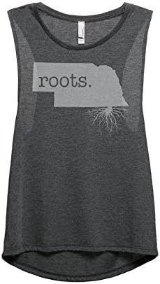 Thread Tank Home Roots State Nebraska Women's Sleeveless Muscle Tank Top Charcoal Grey Medium