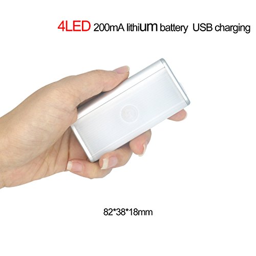 Hot Motion Sensor Light USB Rechargeable Stick on Anywhere Magnetic LED Light Wireless Motion Activated Closet Lights, Under Cabinet Lightening (4 LED Lights)