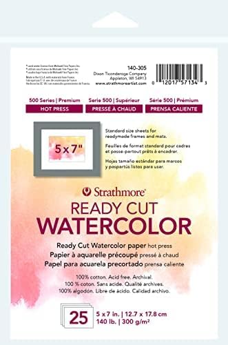 Strathmore 140 lb Hot Press Watercolor Paper 5"x7" | 100% Cotton | Acid Free | 300 gsm | 25 Sheets, Pack of 12 Image