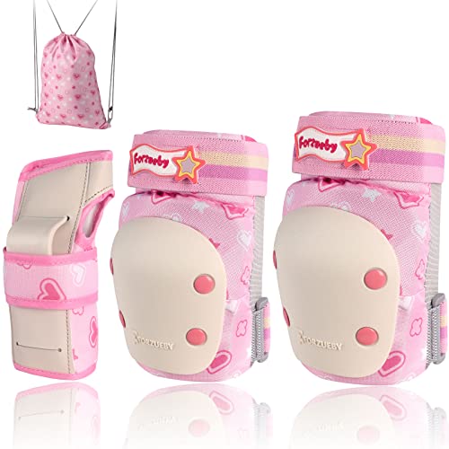 Forzueby Adult/Kids Knee Pads Elbow Pads Wrist Guards 6 in 1 Protective Gear Set for Inline Roller Skating Skateboarding Scooter BMX etc.