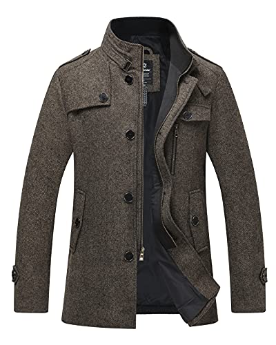 wantdo Men's Wool Blend Jacket Stand Collar Windproof Pea Coat