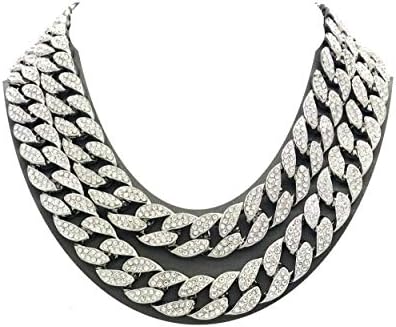 Pyramid JewelersMens Iced Out Hip Hop Silver tone CZ Miami Cuban Link Chain Choker Necklace (18" + 20")