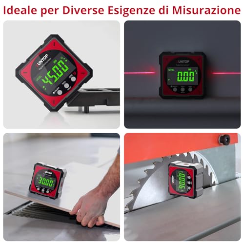 XUNTOP LCD Digital Level Box Rechargeable with Electronic Laser Angle Finder 4 x 90° with 4 Magnetic Sides with Type-C Cable for Charging Inclinometer Laser Level Waterproof with Backlight