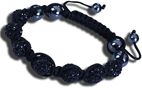 Shamballa Bracelet Adjustable Length with Black Crystal Beads