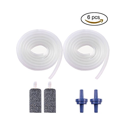 Teenitor 2 pcs 3 Feet Airline Tubing and 2 Pcs Air Valves and 2 Pcs Bubble Release Air Stones Air Pump Accessories Combo Fits for Aquariums Air Pump