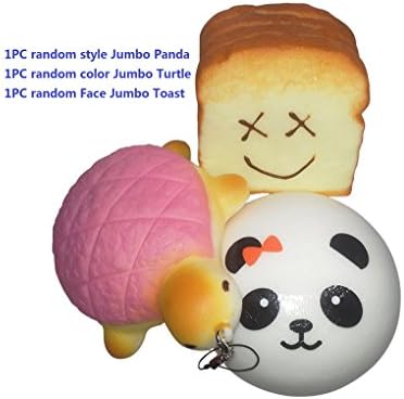 Squishy Slow Rising Jumbo Panda Phone Charms, Colorful Turtle Bag Straps and Bread Toast Card Holder Toys
