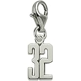 Number 32 Charm With Lobster Claw Clasp, Charms for Bracelets and Necklaces