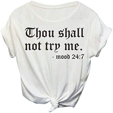 XVSSAA Women's Casual Fashion Round Neck Short-Sleeve Alphanumeric Printing Solid Color Loose Wild T-Shirt