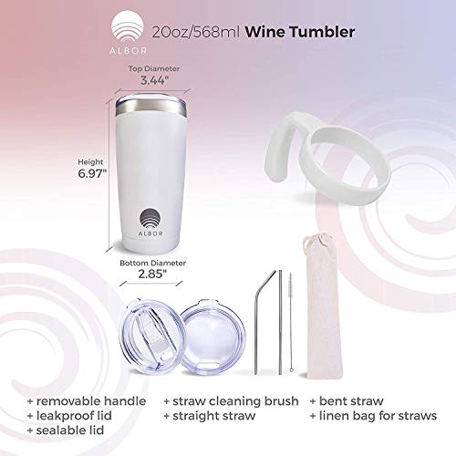 Albor Triple Insulated Stainless Steel Tumbler 20 oz White Coffee Travel Mug With Handle