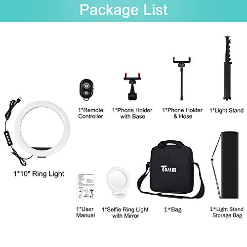 TBJSM Ring Light Kit 10 inch Dimmable LED Ring Light Selfie Ring Light with Light Stand Carrying Bag Phone Holder for Camera Smartphone YouTube TikTok Self-Portrait Shooting Video Conference Lighting