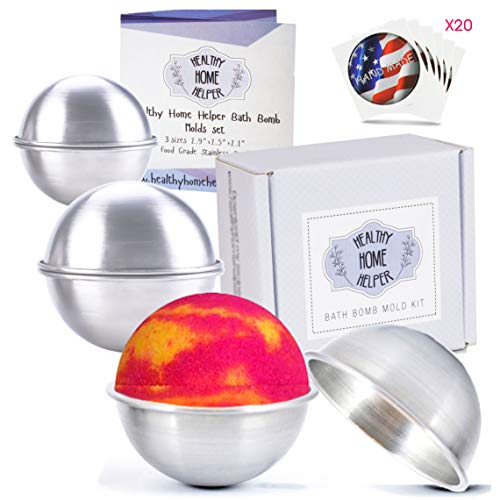 Stainless Steel Bath Bomb Molds Professional Set of 3 Sizes. Heavy Duty Metal, Dent and Rust Proof by Healthy Home Helper.