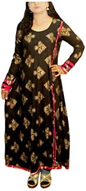 Lakkar haveli Indian Women's Fashion Rayon Fabric Tunic Long Dres Girl's Kurtis Gown Casual Gold Color Maxi Plus Size