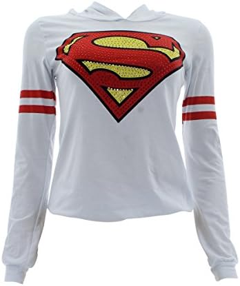 Many Many - Women's Superman Rhinestones Hoodie Sweatshirt - White/Red