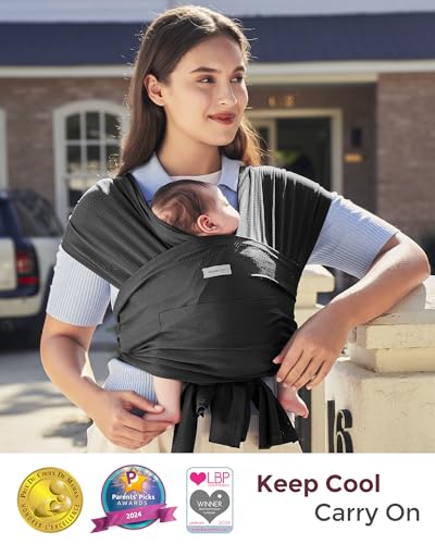 Momcozy Baby Carrier AirMesh - The Perfect Summer Water Sling for Newborns to Toddler 8-35 lbs - Cooling, Breathable and Lightweight Baby Wrap, Nice for Summer, Pool, Beach, Swimming, Black