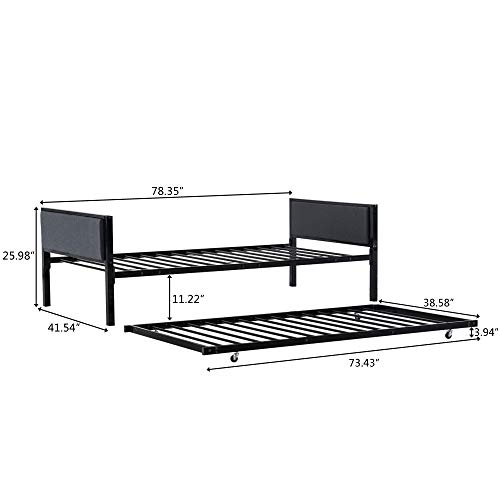 Metal RollOut Trundle Bed Frame with Slats Support, Home Accent