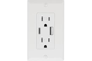 POWAWINI Wall Outlet 15 Amp, UL Listed, USB C & USB A Port, Charging Power Outlet with USB Ports, Tamper-Resistant Receptacle with Decor Wall Plates and Screws (White)