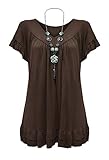 Womens Plus Size Frill Necklace Gypsy Tunic V Neck Top US 6-20