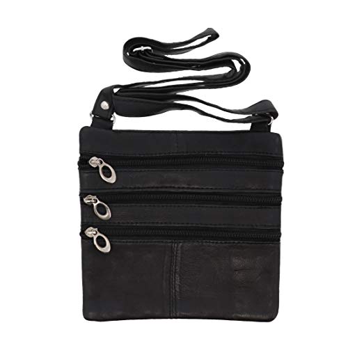 Genuine Leather Crossbody Zipper Bag Black