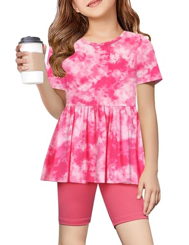 Arshiner Girls Summer Short Sets Tie Dye Ruffle Top and Shorts 2 Piece at Amazon