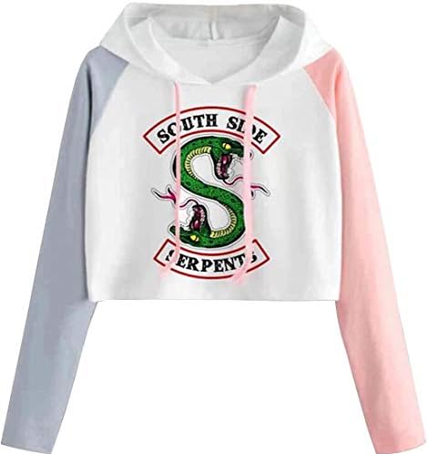 Girls Crop Top Hoodie Riverdale Southside Serpents Print Color Block Pullover Long Sleeve Jumper