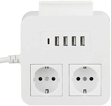 Power Strip, wonplug Smart 2-Outlet with 5-USB 8A Type-C Port Power Socket 4000W 110-250V with 6 Feet Cord Suitable for Home / Office
