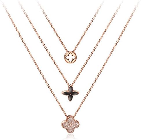 Songpanna Women Pendant Necklace Rose Gold Plated Three Pendants Long Necklace for Ladies