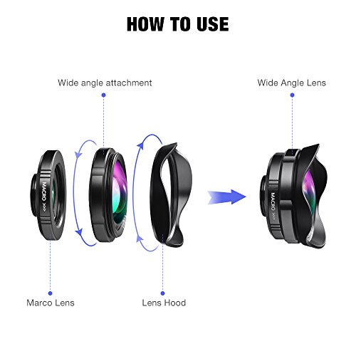 Tycka Portable Phone Camera Lens kit, 110° 0.6X Wide Angle Lens, 15X Marco Lens, Portable case and Microfiber Cleaning Cloth for iPhone Samsung Sony and More - Thumbnail 4