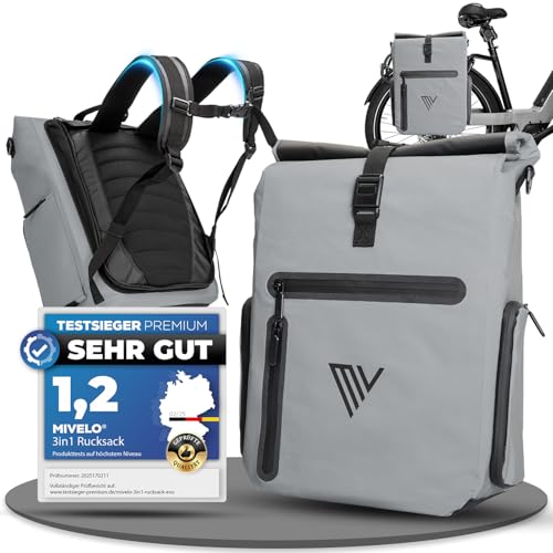 MIVELO 3in1 Fahrradtasche für Gepäckträger I Rucksack & Gepäckträgertasche hinten - in 15 Sekunden umgebaut I Fahrradrucksack 100% wasserdicht I Tasch