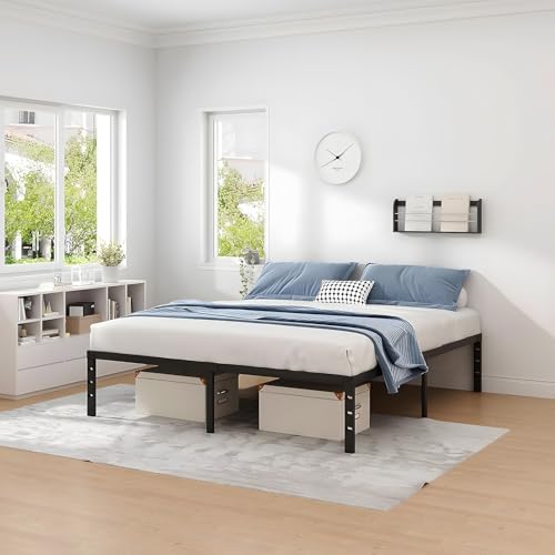 OSLIFE Base Cama Matrimonial，18 Pulgadas de Altura ，Espacio de Almacenamiento Debajo de la Cama, Hierro Metálico Camas，Fácil de Montar, con Gran Capacidad de Carga(135x190CM/53.15x74.8 Pulgadas)