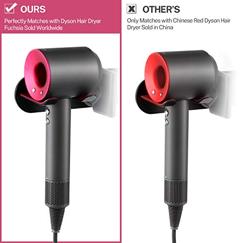 Oak Leaf 4-in-1 Hair Dryer Holder for Dyson, Wall Mount Metal Magnetic Blow Dryer Holder with Fuchsia Anti-Scratch Rubber Protection for Bathroom, Black