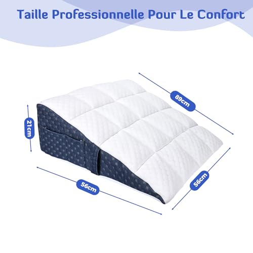 INFANZIA Incline Cushion for Bed, Ergonomic Triangular Memory Foam Pillow for Sleep Apnea Corner Cushion Snoring Acid Reflux Reading Raised Legs 21cm