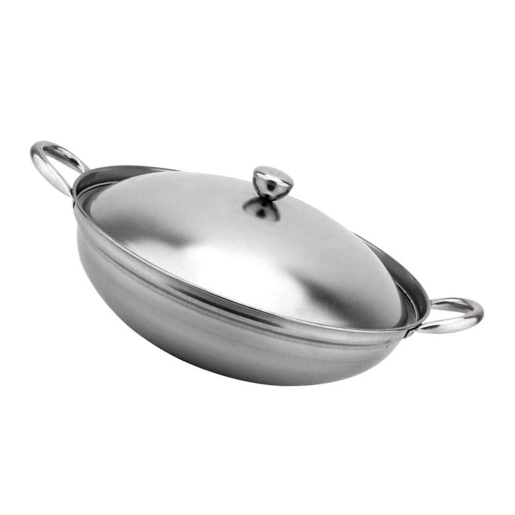 Lurrose Stainless Steel Stock Pot, Stainless Steel Stir Fry & Wok Pan with Lid Saute Pan for Kitchen Cooking Hot-Pot (24cm)