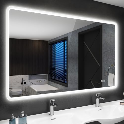 STARLEAD 100 x 70 cm Mirror-LED-Bathroom-with-Lighting, Dimmable, 3 Light Colours, Anti-fog, Memory, IP44 Tempered Glass HD Wall Mirror, Horizontal/Vertical
