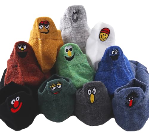IBEILLI Men Casual Socks Cotton Low Cut Ankle Socks Fashion No Show Sock for Men (10 Pack Funny Face)